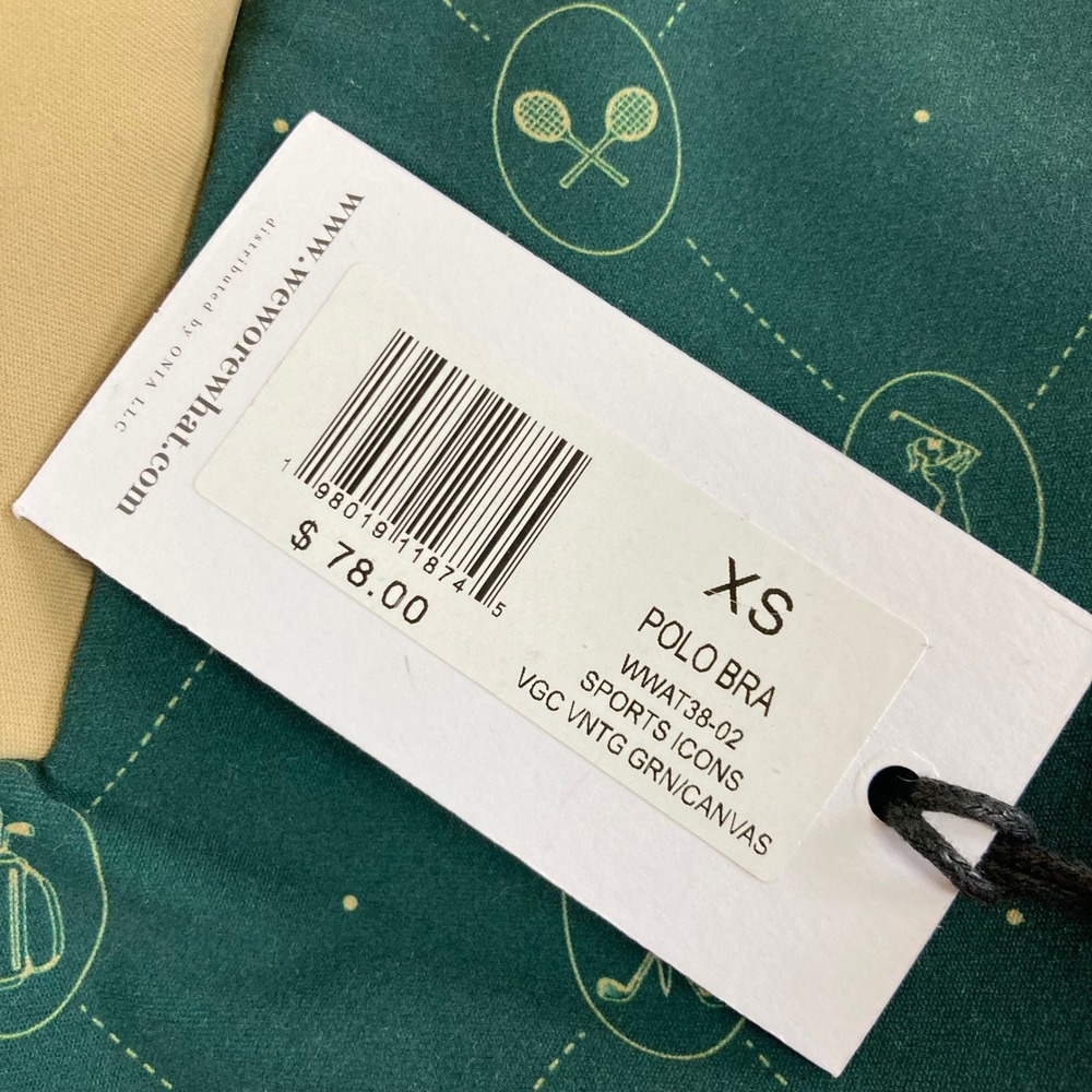 WeWoreWhat Polo Bra Vintage Green Canvas Sports Icons Print XS NWT - Picture 4 of 8